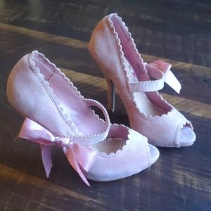 CeCe L'Amour Pink Peep Toe Bow Pumps